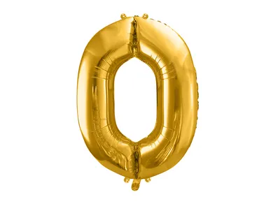 PartyDeco, balon foliowy, w kształcie cyfry 0,złoty, 86 cm