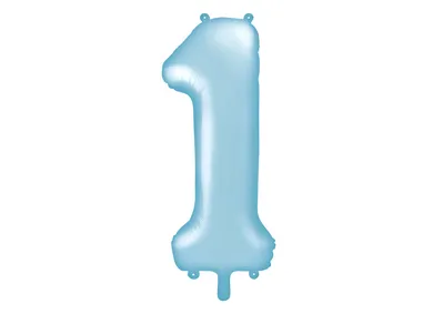PartyDeco, balon foliowy, w kształcie cyfry 1, 86 cm, jasny niebieski