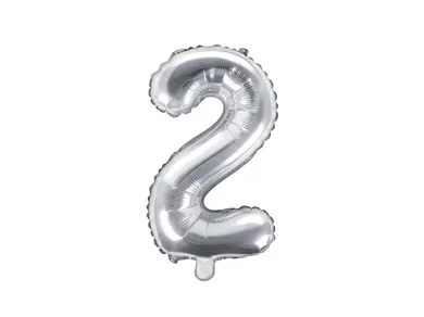 PartyDeco, balon foliowy, w kształcie cyfry 2,srebrny, 35 cm
