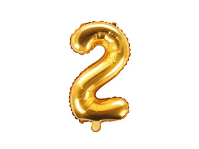 PartyDeco, balon foliowy, w kształcie cyfry 2,złoty, 35 cm