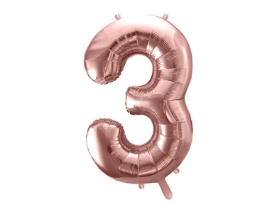 PartyDeco, balon foliowy, w kształcie cyfry 3, 86 cm, różowe złoto