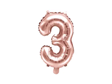 PartyDeco, balon foliowy, w kształcie cyfry 3, różowy, 35 cm