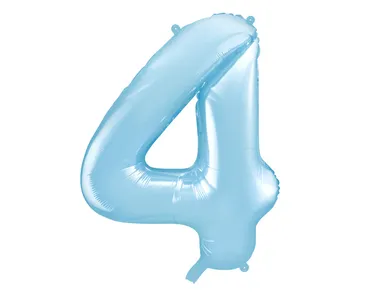 PartyDeco, balon foliowy, w kształcie cyfry 4, 86 cm, jasny niebieski