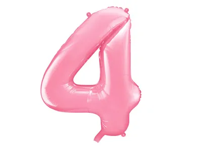 PartyDeco, balon foliowy, w kształcie cyfry 4, 86 cm, różowy