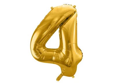 PartyDeco, balon foliowy, w kształcie cyfry 4, złoty, 86 cm