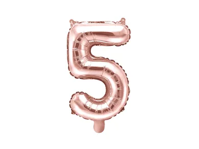 PartyDeco, balon foliowy, w kształcie cyfry 5, różowy, 35 cm