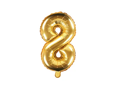 PartyDeco, balon foliowy, w kształcie cyfry 8, złoty, 35 cm