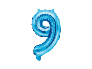 PartyDeco, balon foliowy, w kształcie cyfry 9, 35 cm, niebieski