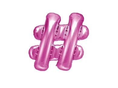 PartyDeco, balon foliowy, znak #, 35 cm, ciemny różowy