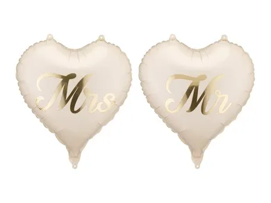 PartyDeco, balony foliowe, serca, Mr i Mrs, 45 cm, 2 szt.