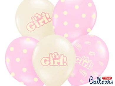 PartyDeco, balony lateksowe, It's a Girl, pastel mix, jasne różowe, 30 cm, 50 szt.