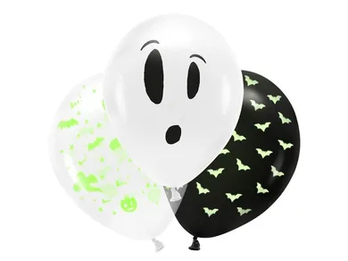 PartyDeco, balony UV, 27 cm, Boo!, 3 szt.