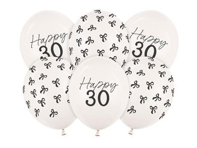 PartyDeco, balony, wzór 30, pastel off-white, 30 cm, 6 szt.