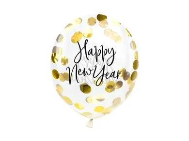 PartyDeco, balony z konfetti, Happy New Year, złote, 27 cm, 3 szt.
