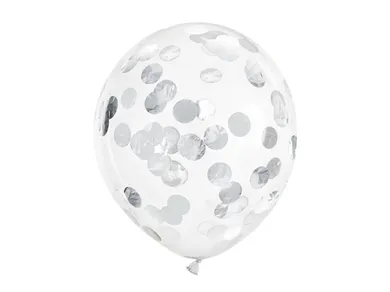 PartyDeco, balony z konfetti, kółka, 30 cm, srebrny, 6 szt.
