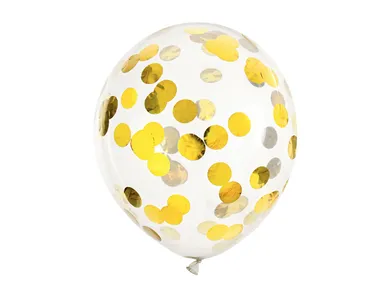 PartyDeco, balony z konfetti, kółka, 30 cm, złoty, 6 szt.