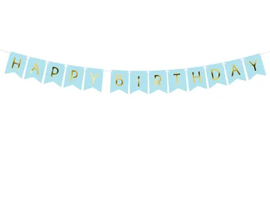 PartyDeco, baner Happy Birthday, jasny niebieski, 15-175 cm