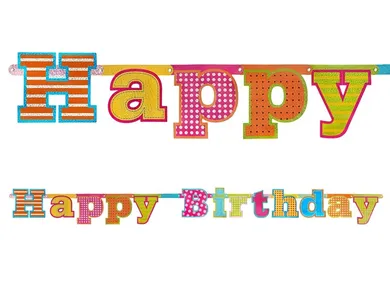 PartyDeco, baner Happy Birthday, pomarańczowo-zielony, 16-166 cm