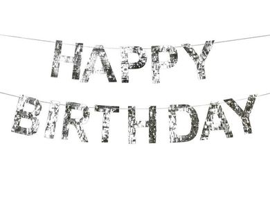 PartyDeco, baner happy birthday, srebrny, 2,2m