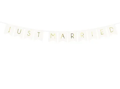 PartyDeco, baner Just Married, biały, 15-155 cm