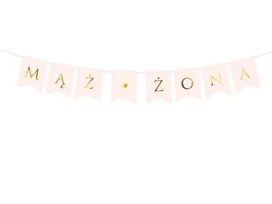 PartyDeco, baner Mąż Żona, jasnoróżowy, 15-110 cm