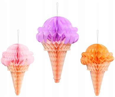 PartyDeco, dekoracje bibułowe, lody, 20-30 cm, 3 szt.