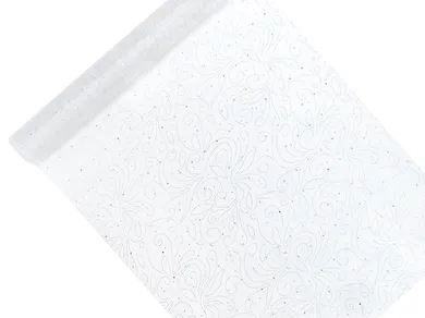 PartyDeco, dekoracyjna organza z nadrukiem, biała, 0,48-9 m