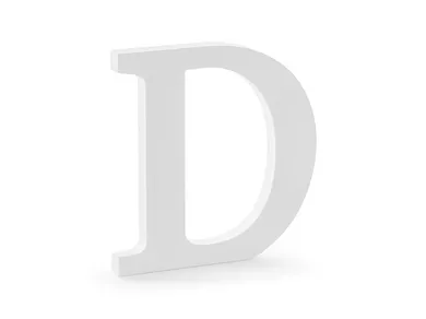 PartyDeco, drewniana litera D, biały, 19,5-20 cm