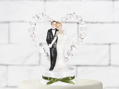 PartyDeco, figurka na tort weselny, para młoda, biały, 16 cm