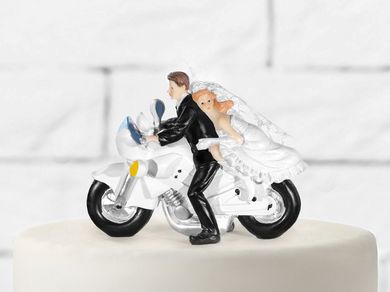 PartyDeco, figurka na tort weselny, para młoda na motorze, 11,5 cm