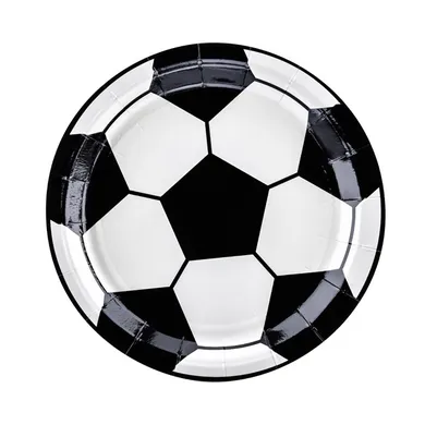 PartyDeco, Football Party, talerzyki papierowe, piłka nożna, biało-czarne, 18 cm, 6 szt.