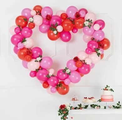PartyDeco, girlanda balonowa ze stelażem Serce, różowy, 160 cm, 1 szt.