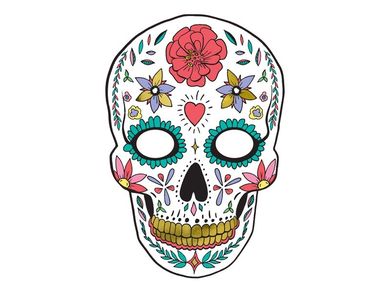 PartyDeco, Halloween dia de los muertos, maska papierowa na twarz, biała, rozmiar uniwersalny