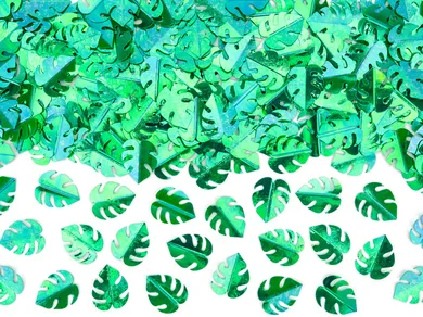 PartyDeco, konfetti party, metalizowane liście, zielone, 15 g