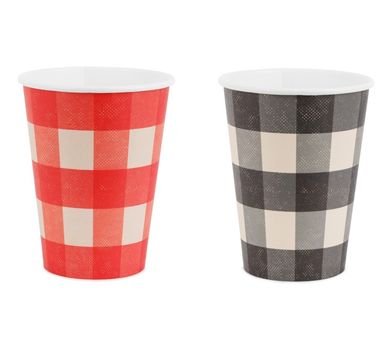 PartyDeco, kubeczki papierowe, w kratę, 400 ml, 6 szt.