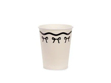 PartyDeco, kubeczki papierowe, z kokardkami, kremowo-czarne, 220 ml, 6 szt.