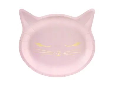 PartyDeco, Meow Party, talerzyki papierowe, kotek, różowe, 22-20 cm, 6 szt.