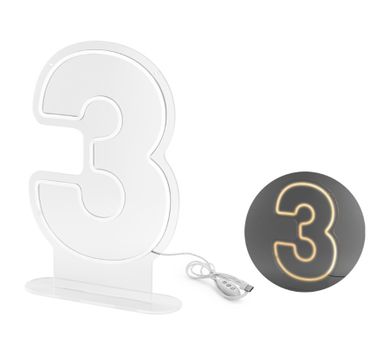 PartyDeco, neon LED, cyfra 3, biały, 50 cm