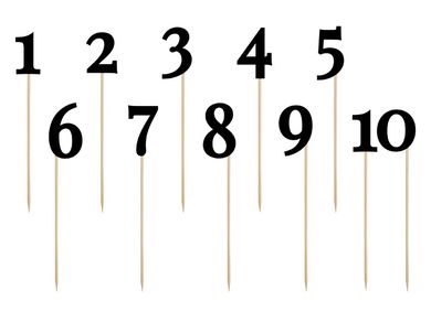 PartyDeco, numery na stół, czarny, 24-26 cm, 11 szt.