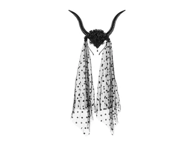 PartyDeco, opaska, Rogi z tiulem, czarny, 30-76 cm