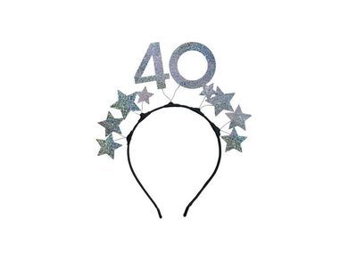 PartyDeco, opaska, z gwiazdkami, srebrna, 40