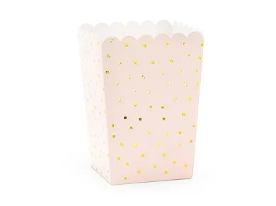 PartyDeco, pudełka na popcorn Kropki, jasny różowy, 7-7-12.5 cm, 6 szt.