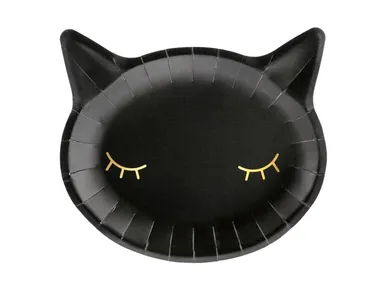 PartyDeco, Różowe Halloween, talerzyki papierowe, kotek, czarne, 21,5-10,5 cm 6 szt.