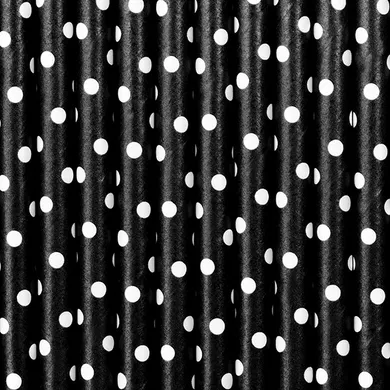 PartyDeco, słomki papierowe, kropki, czarno-białe, 19,5 cm, 10 szt.