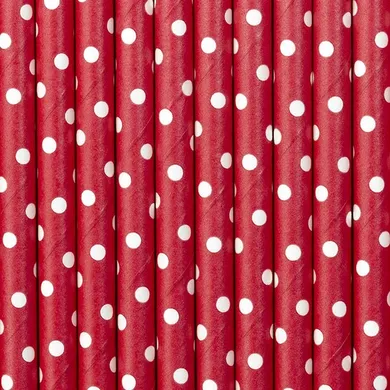 PartyDeco, słomki papierowe, kropki, czerwono-białe, 19,5 cm, 10 szt.