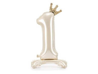 PartyDeco, stojący balon foliowy, cyfra 1, 84 cm, jasny krem