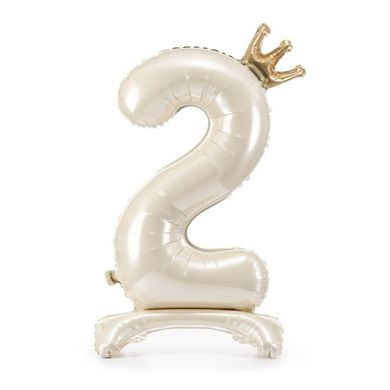 PartyDeco, stojący balon foliowy, cyfra 2, jasny krem, 84 cm, 1 szt.