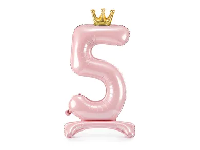 PartyDeco, stojący balon foliowy, cyfra "5", 84 cm, jasny różowy, 1 szt.