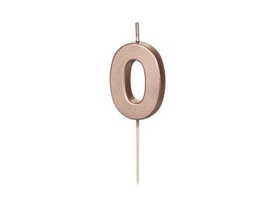 PartyDeco, świeczka urodzinowa, cyfra 0, różowe złoto, 4,5 cm