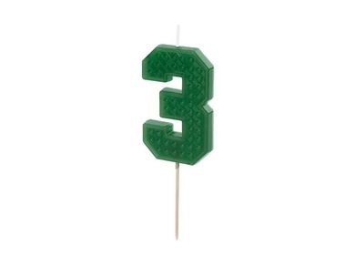 Partydeco, świeczka urodzinowa, cyfra 3, zielona, 6 cm